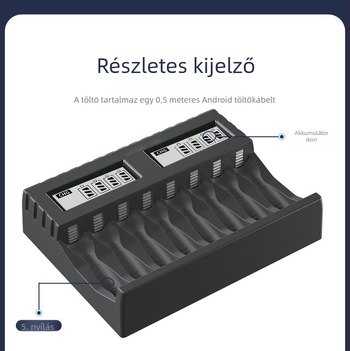 8-állású USB LCD intelligens gyors töltő AA/AAA Li-ion akkumulátorokhoz