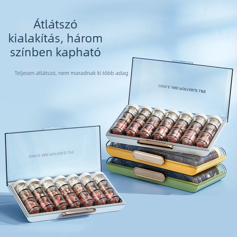 Hordozható heti gyógyszer-szervező, hat rekesszel – nagy kapacitású tablettatartó készlet