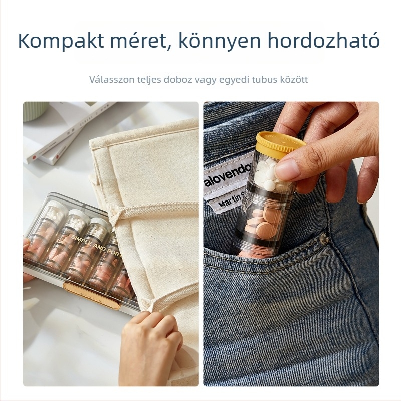 Hordozható heti gyógyszer-szervező, hat rekesszel – nagy kapacitású tablettatartó készlet