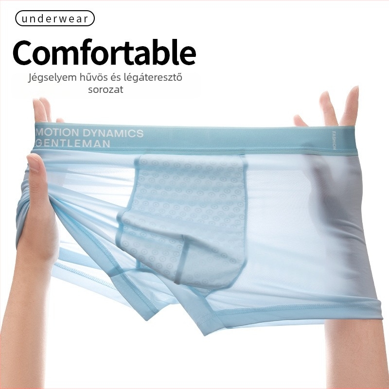 Férfi Ice Silk alsónemű, vékony középmagas derékú boxer briefs, hűsítő és lélegző, antibakteriális, nagy méret, kényelmes, gyorsan szárad