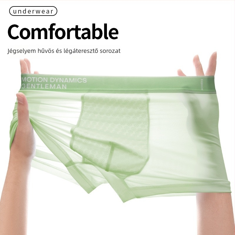 Férfi Ice Silk alsónemű, vékony középmagas derékú boxer briefs, hűsítő és lélegző, antibakteriális, nagy méret, kényelmes, gyorsan szárad