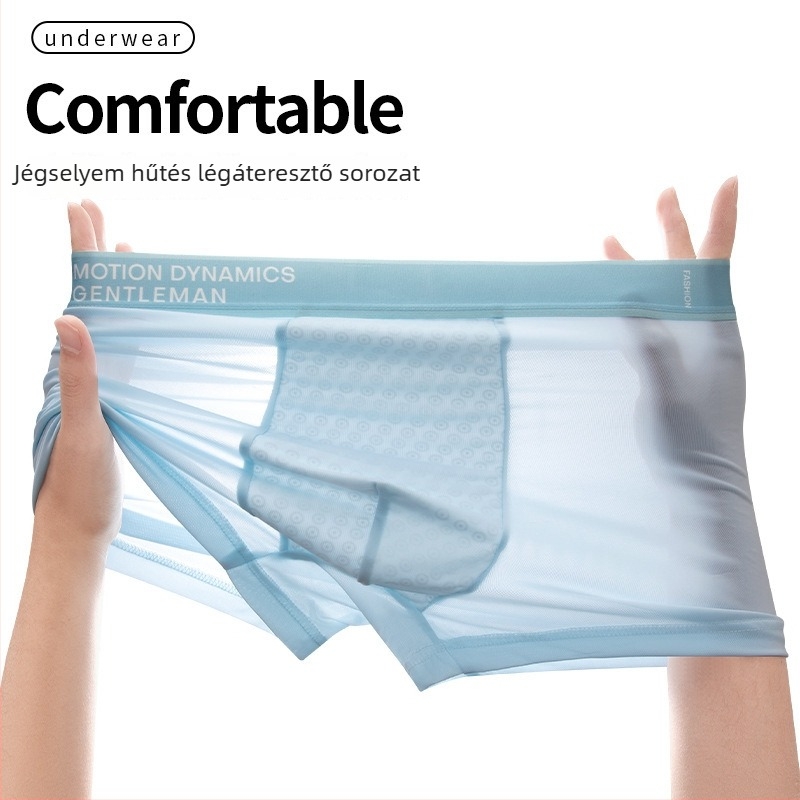 Férfi Ice Silk alsónemű, vékony középmagas derékú boxer briefs, hűsítő és lélegző, antibakteriális, nagy méret, kényelmes, gyorsan szárad