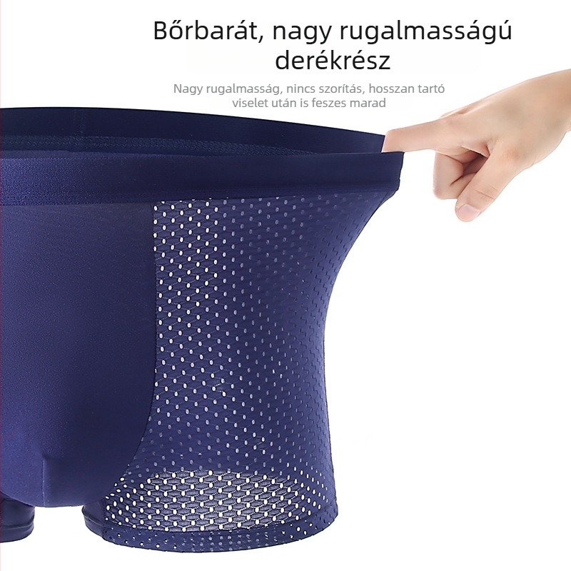 Férfi ice silk boxeralsó hálós mintával, lélegző, könnyed, lazább szabású, plusz méret
