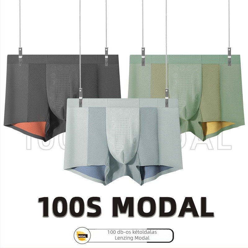 Modal anyagú férfi alsónemű, varrás nélküli, légáteresztő, hálós ágyékkal, boxer-stílusú, plusz méret
