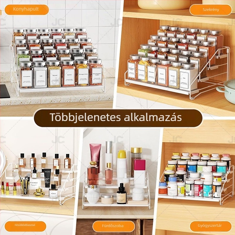 Többfunkciós konyhai pulttároló fűszerek számára, vasból készült létra-stílusú, összecsukható
