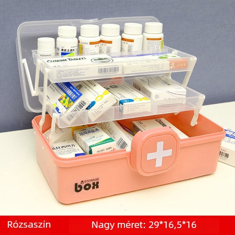 Nagy kapacitású, hordozható otthoni gyógyszer-tároló doboz 12 rekeszével