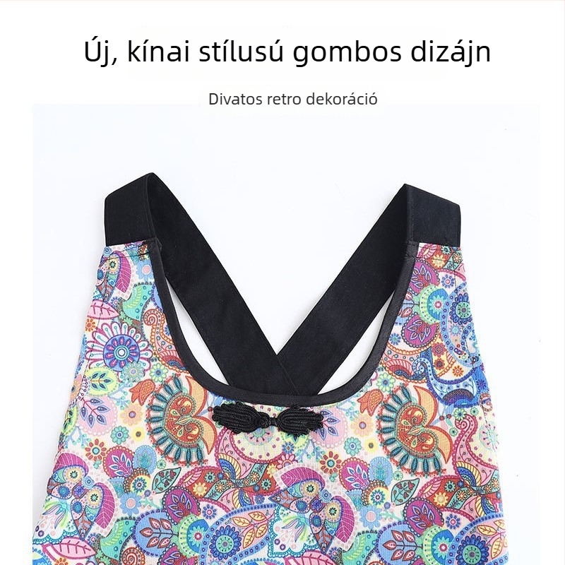 Kínai stílusú rövid vászon kötény otthoni konyhához, retro dizájn, nemzeti stílus, lélegző