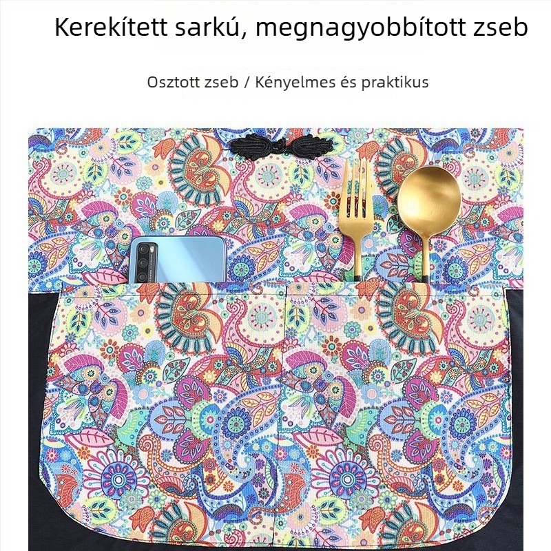 Kínai stílusú rövid vászon kötény otthoni konyhához, retro dizájn, nemzeti stílus, lélegző