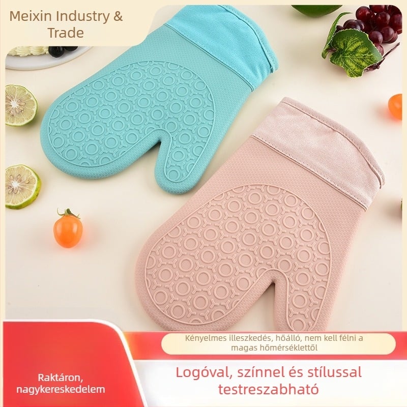 Hőálló szilikon sütőkesztyű mikrohullámú sütőhöz, sütőhöz és gőzöléshez – vastagított, otthoni használatra