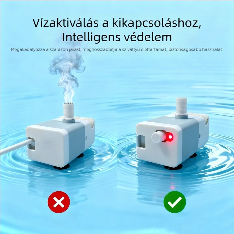 DC mini merülőszivattyú akváriumhoz, USB tápegység, csendes működés, oldalsó szívó, vízszűrés és körforgás