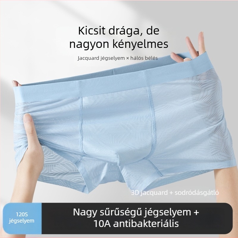 Férfi jégselyem ultra vékony boxer brief, 10A antibakteriális, 120S, lélegző, varrat nélküli, geometriai jacquard minta
