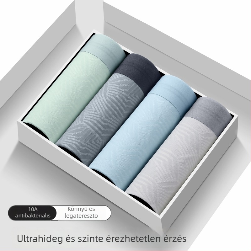 Férfi jégselyem ultra vékony boxer brief, 10A antibakteriális, 120S, lélegző, varrat nélküli, geometriai jacquard minta