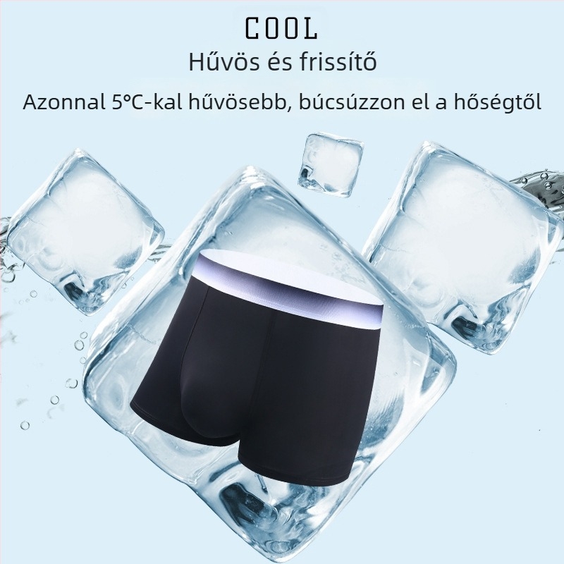Nyári férfi Ice Silk lélegző boxerek, antibakteriális ágyéki résszel, középmagas derekú, kényelmes, plusz méret, gyorsan száradó