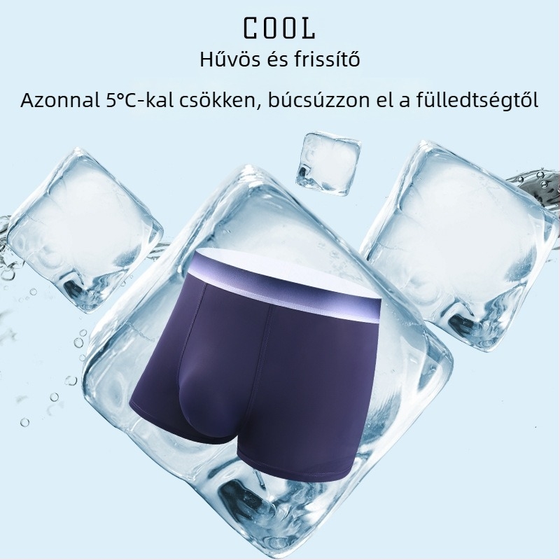 Nyári férfi Ice Silk lélegző boxerek, antibakteriális ágyéki résszel, középmagas derekú, kényelmes, plusz méret, gyorsan száradó