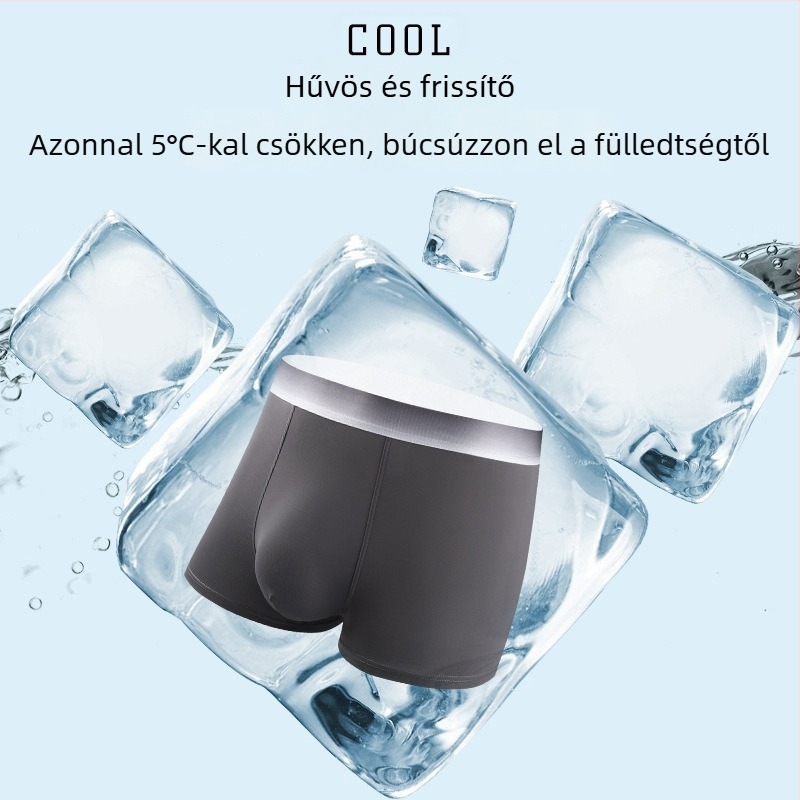 Nyári férfi Ice Silk lélegző boxerek, antibakteriális ágyéki résszel, középmagas derekú, kényelmes, plusz méret, gyorsan száradó