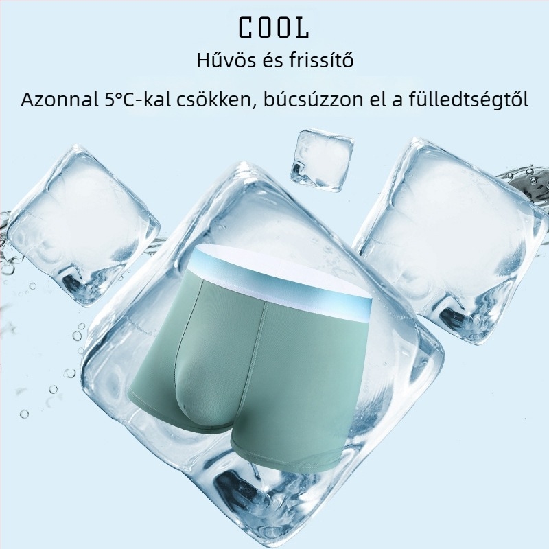 Nyári férfi Ice Silk lélegző boxerek, antibakteriális ágyéki résszel, középmagas derekú, kényelmes, plusz méret, gyorsan száradó