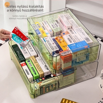 Átlátszó gyógyszeres doboz, nagy kapacitású fiókos kivitelben, otthoni orvosi használatra, nedvesség- és porálló