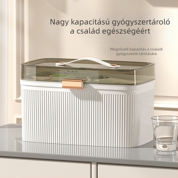 Nagy kapacitású gyógyszer-tároló doboz otthoni használatra, több rekesszel, multifunkcionális