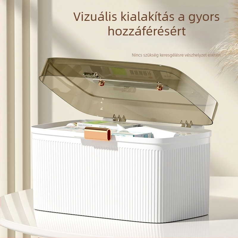 Nagy kapacitású gyógyszer-tároló doboz otthoni használatra, több rekesszel, multifunkcionális