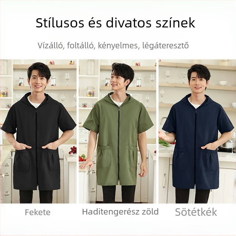 Férfi ujj nélküli kötény, vízálló, olajálló, légáteresztő, nyári konyhára logó nyomtatással