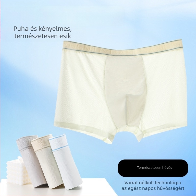Férfi ice silk vékony boxeralsó, antibakteriális, gyorsan száradó, lélegző, középmagas derekú