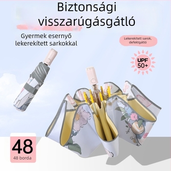 Rajzfilm témájú teljesen automata gyerekeknek készült esernyő, biztonságos lekerekített élekkel, anti-lyukasztó dizájn, UV védelem, szélálló