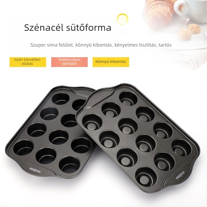 12 üreges tortaforma szénacélból, leválasztható aljú, acél színű