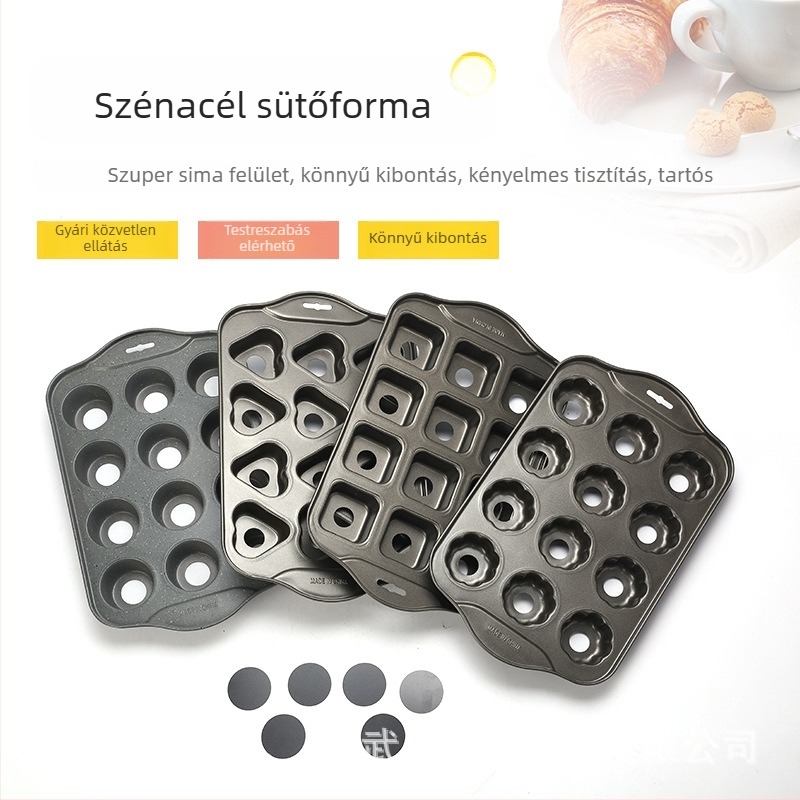 12 üreges tortaforma szénacélból, leválasztható aljú, acél színű