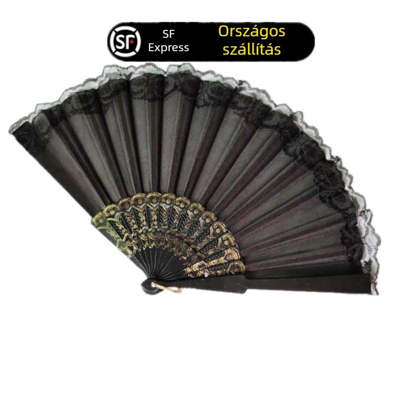 Fehér menyasszonyi hajtogatható kézi ventilátor csipkés széle