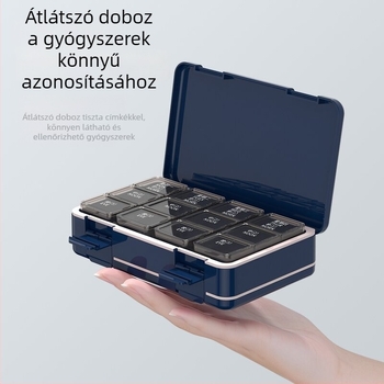 Nagy kapacitású zárható heti tablettás szervező, hét napos és három napi adag, hordozható