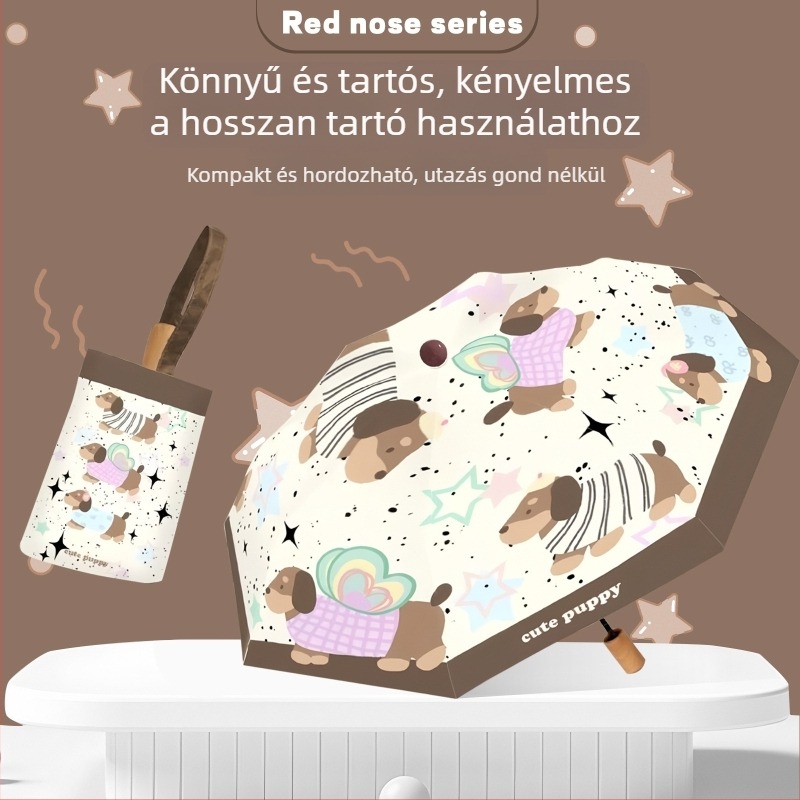 Kézi nyitású gyerek esernyő, 6–12 éveseknek, aranyos rajzfilm mintával, napos és esős napokra