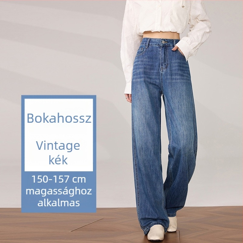 Női retro széles lábú farmernadrág, magas derékkal, laza felépítés, egyenes fazon, teljes hosszúságú, 2025 tavasz–ősz