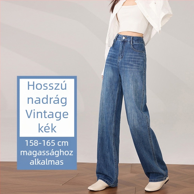Női retro széles lábú farmernadrág, magas derékkal, laza felépítés, egyenes fazon, teljes hosszúságú, 2025 tavasz–ősz