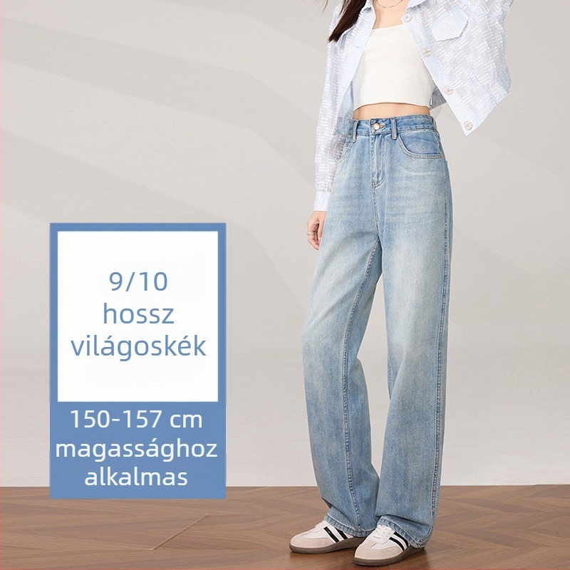 Női retro széles lábú farmernadrág, magas derékkal, laza felépítés, egyenes fazon, teljes hosszúságú, 2025 tavasz–ősz