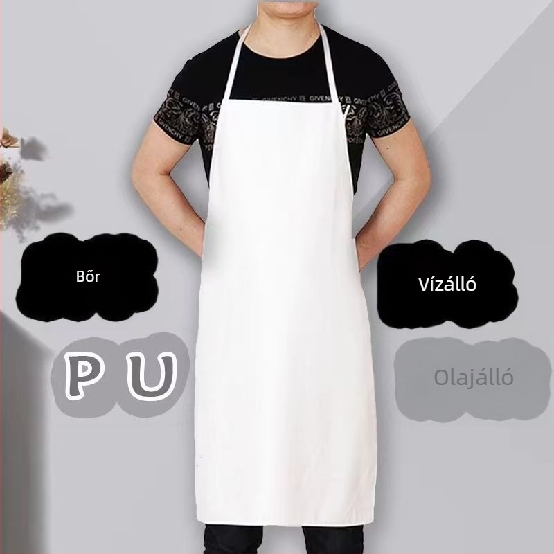 PU műbőr kötény, vízálló és olajálló, cateringhez, fehér, konyhai szakács kötény