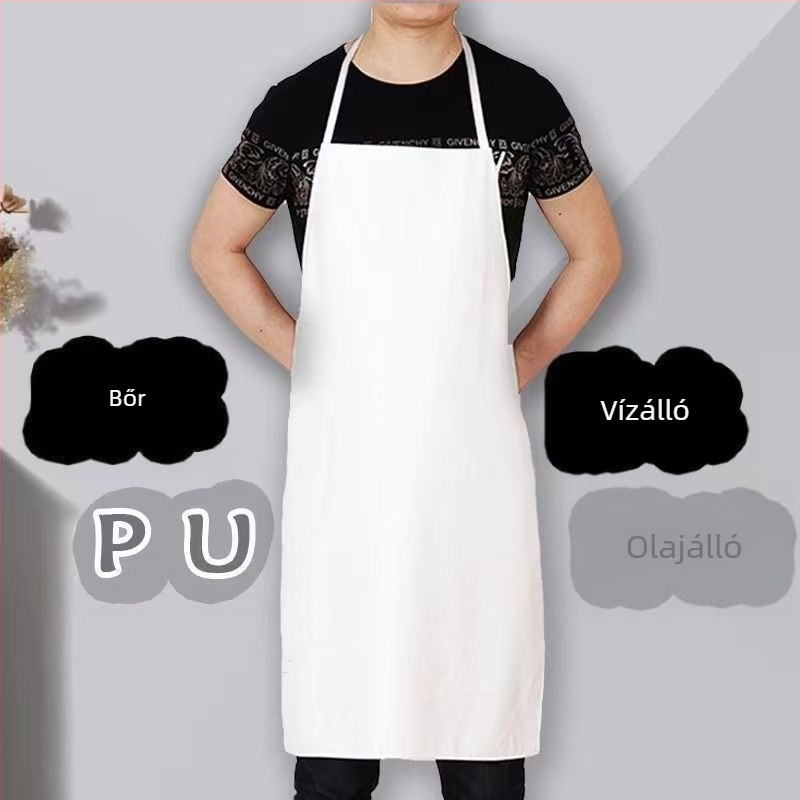PU műbőr kötény, vízálló és olajálló, cateringhez, fehér, konyhai szakács kötény