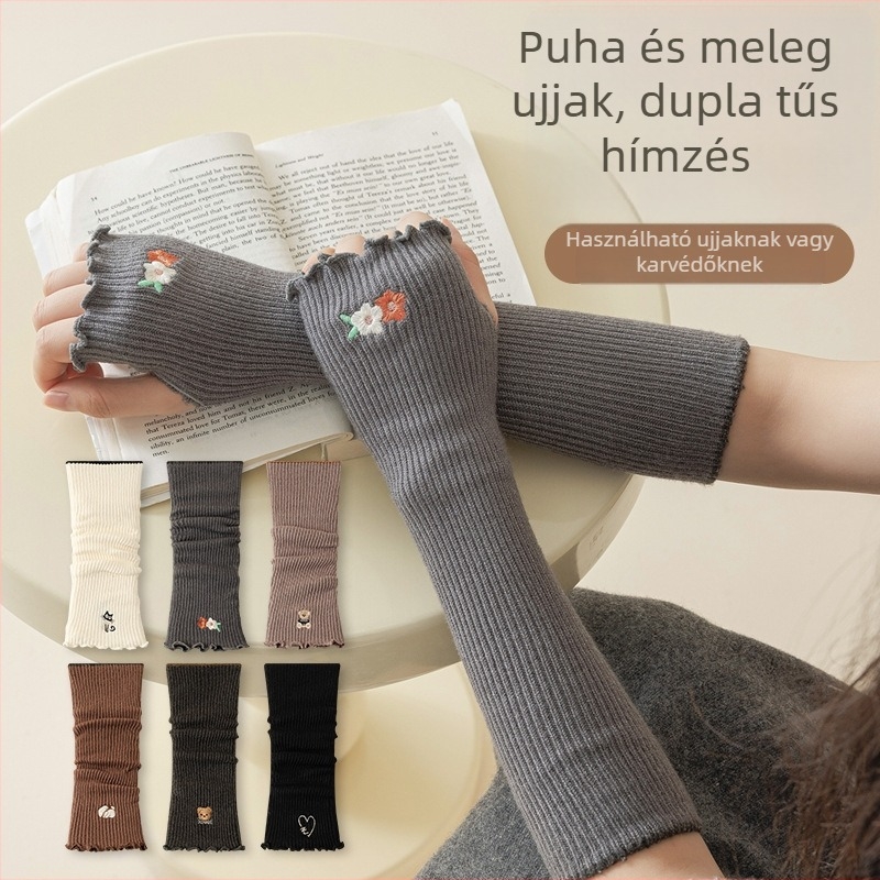 Ultra-soft meleg hímzett karvédők, finom szegéllyel, félhosszúak, őszi–téli viseletre