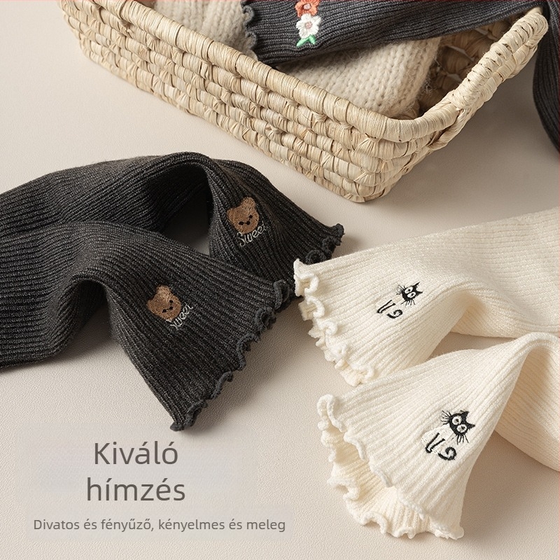Ultra-soft meleg hímzett karvédők, finom szegéllyel, félhosszúak, őszi–téli viseletre