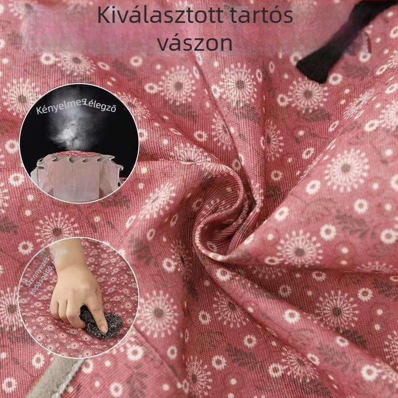 Légáteresztő vászon-bambusz pamut konyhai kötény hosszú ujjú, ellenálló a foltokkal szemben, tartós, virágos levél mintázattal