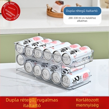 Hűtőbe illeszkedő italtartó, sör- és cola-dobozokhoz, dupla fiókos tároló, műanyag