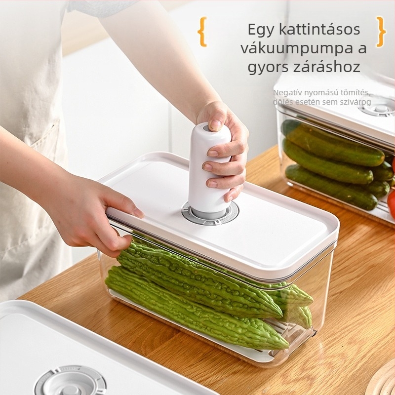 Hűtőszekrénybe való vákuumzáras tároló porciókhoz, élelmiszer-minőségű műanyagból