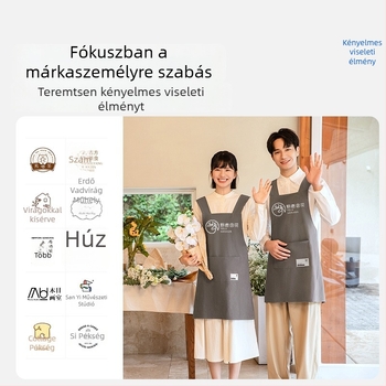 100% pamut kötény logónyomtatással, catering, virágbolt és kávézó számára, vízálló pántokkal, uniszex munkaruha