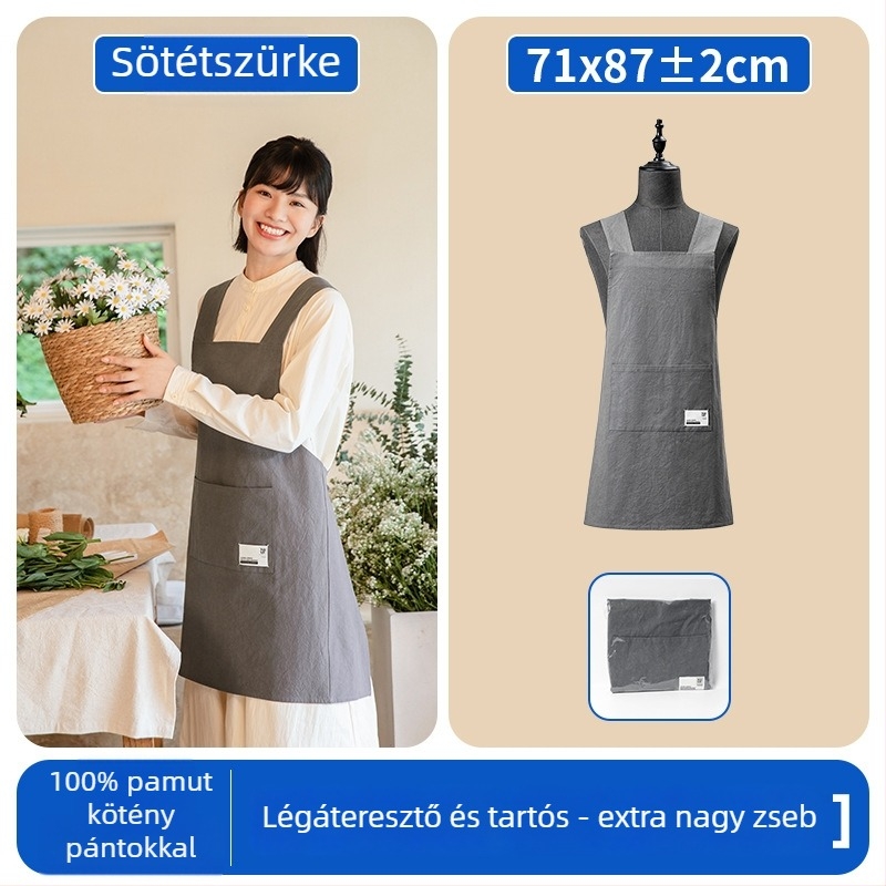 100% pamut kötény logónyomtatással, catering, virágbolt és kávézó számára, vízálló pántokkal, uniszex munkaruha