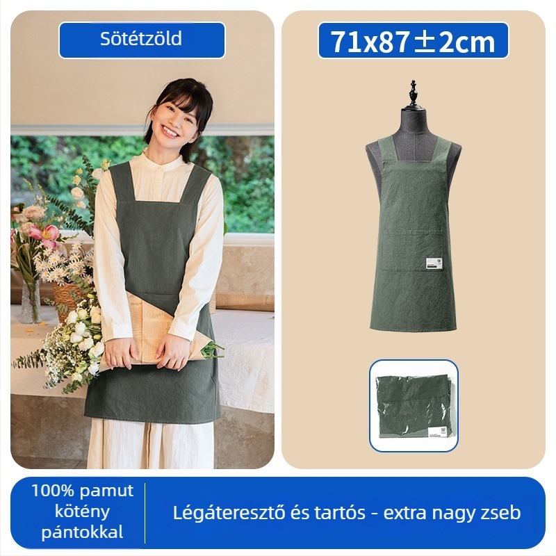 100% pamut kötény logónyomtatással, catering, virágbolt és kávézó számára, vízálló pántokkal, uniszex munkaruha