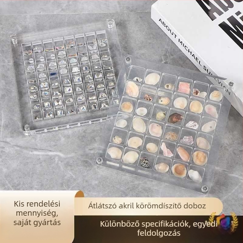 Átlátszó akril tároló doboz rekeszekkel körömdíszítő kövekhez