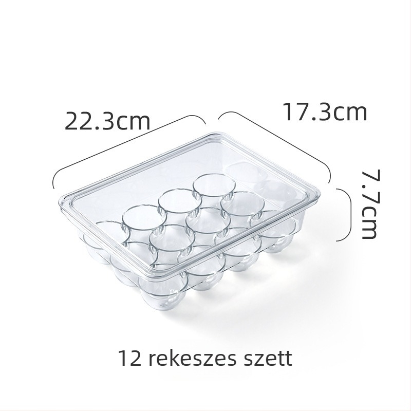 Fedéllel ellátott hűtőtojás-tároló, műanyagból, rakható