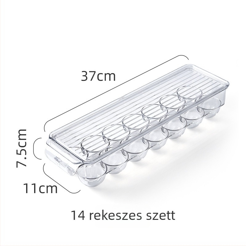 Fedéllel ellátott hűtőtojás-tároló, műanyagból, rakható