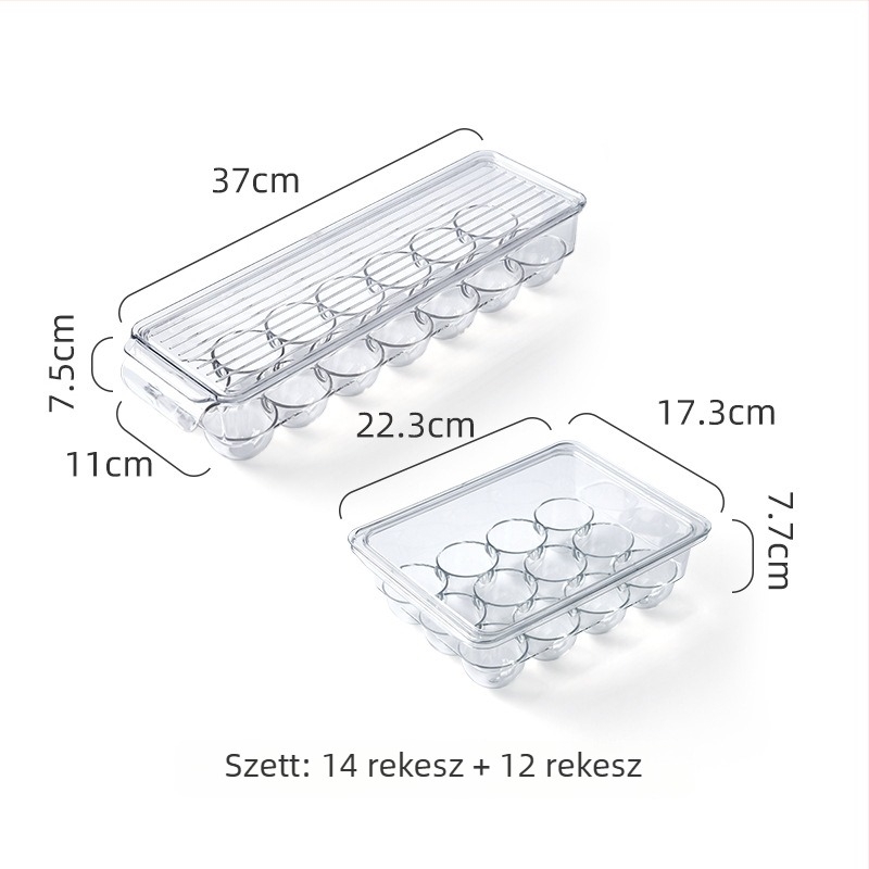 Fedéllel ellátott hűtőtojás-tároló, műanyagból, rakható