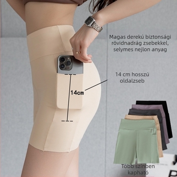 Női biztonsági leggings oldalsó zsebbel, Ice Silk anyagból, nyáron vékony, átlátszatlan, plusz méret
