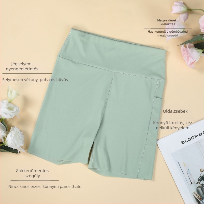 Női biztonsági leggings oldalsó zsebbel, Ice Silk anyagból, nyáron vékony, átlátszatlan, plusz méret